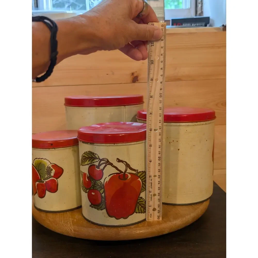 Vintage 1950s Ballonoff Fruit Nesting Canister Set Red Lids - MCM